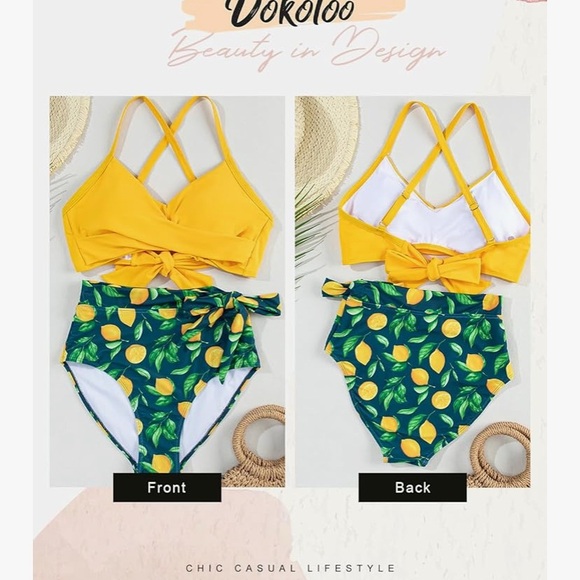 Women’s Yellow Wrap Criss Cross Back Tie Knot Bikini Top Size L Swimwear Beach - Picture 2 of 10